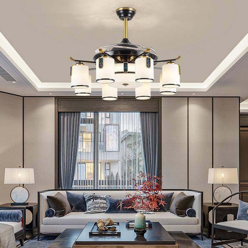 全铜新中式客厅风扇灯餐厅吊扇灯家用风扇吊灯高端流光彩贝电扇灯,淘宝优惠券,粉丝福利购,淘宝优惠卷