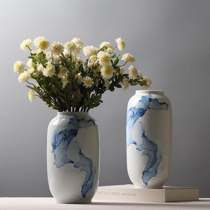 新中式青花流云陶瓷花瓶客厅创意插花装饰品电视柜吧台养鲜花摆件,淘宝优惠券,粉丝福利购,淘宝优惠卷