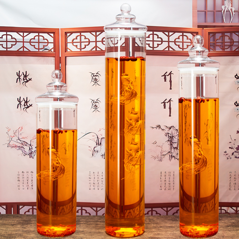 Special wine bottle glass container for soaking wine, high-end sealed ginseng display wine jar, wine tank, thickened high borosilicate soaking wine bottle