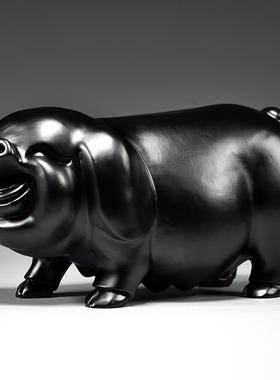 黑色猪摆件实木雕刻十二生肖木制黑色猪木头吉祥物补角装饰工艺品