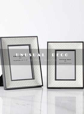 现代轻奢灰色编织皮革相框相册销售处客厅电视柜卧室床头柜装饰摆