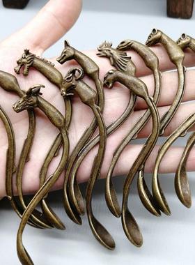 古玩收藏仿古做旧铜十二生肖勺子摆件 铜勺子家居摆设铜勺子餐具