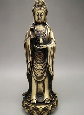 黄铜站立观音铜像摆件 家居客厅供奉装饰工艺品黄铜观音摆设
