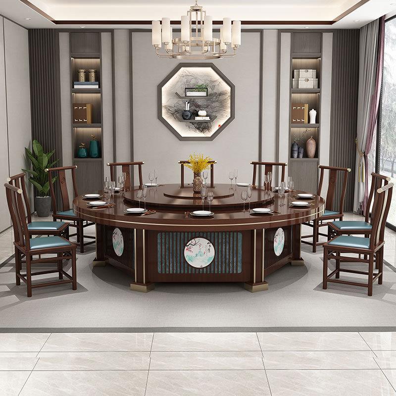 酒店餐桌大圆桌电动带转盘20人30人饭店餐厅火锅圆桌椅组合新中式 - 图1