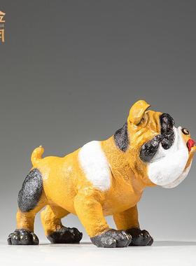 铜金岁月拳师犬黄铜小黄狗摆件家居客厅办公室书房生肖狗彩铜摆件