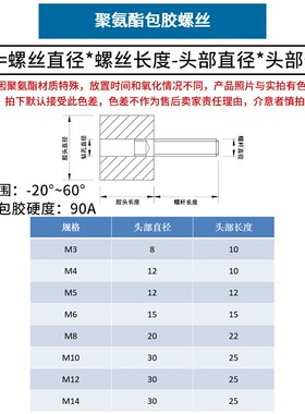 不锈钢聚氨酯包胶螺丝缓冲防撞螺钉减震螺杆优力胶头螺栓M4M5M6M8