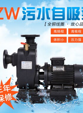 济亨铜芯ZW无堵塞自吸泵排污泵直连式污水泵管道离心泵三相380v