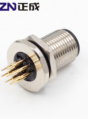 M12连接器航空插头弯针PCB焊接插座2芯3针4孔5P 6 8 12芯防水IP67