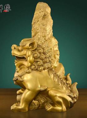 铜泰山石敢当摆件双狮八卦铜狮子补缺补角有靠山家用店铺开业礼品