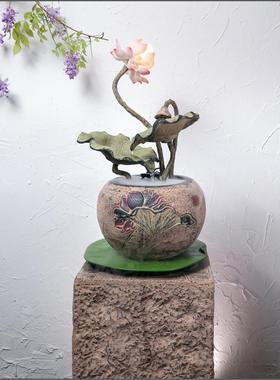 新中式客厅桌面荷花灯流水喷泉装饰摆件书房茶室摆设和气生财水景