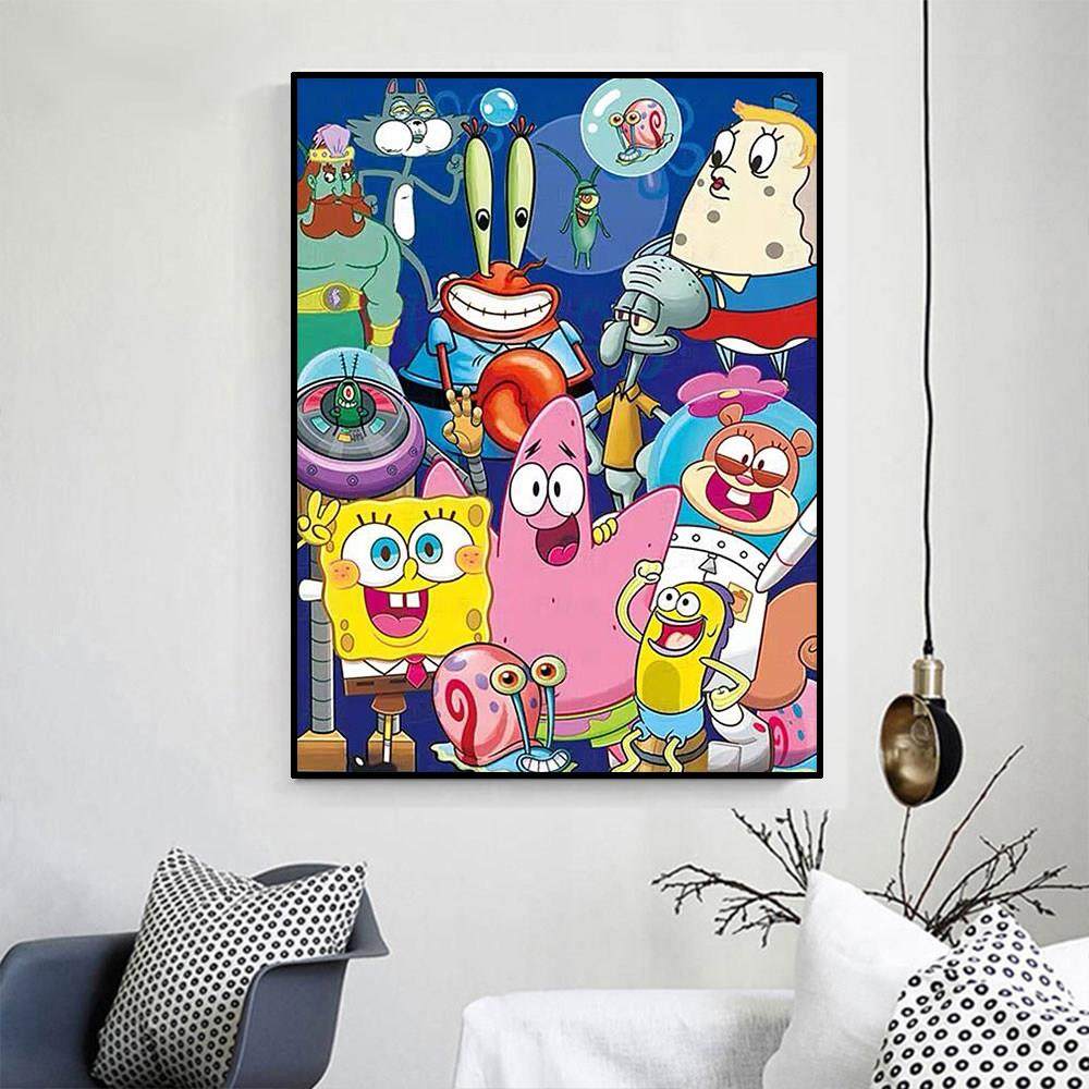 卡通小幅海绵宝宝钻石画2024新款儿童手工5d点贴钻十字绣卧室满钻,淘宝优惠券,粉丝福利购,淘宝优惠卷