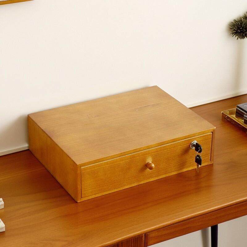 实木带锁桌面收纳盒抽屉式办公a4文件储物盒打印机电脑增高置物架,淘宝优惠券,粉丝福利购,淘宝优惠卷
