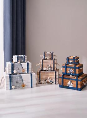 木质迷你桌面床头收纳盒票据化妆品收纳柜小抽屉挂墙地中海木盒子