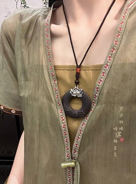 复古黑檀木竹节可打开嘎乌盒新中式民族风长款项链毛衣链挂件配饰