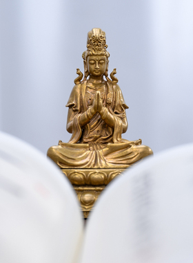 黄铜禅定自在观音佛像摆件观世音菩萨坐莲姿小随身佛好看迷你精致