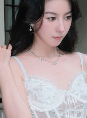 JOOMiLiM茱蜜商场同款白色多蝴蝶结项链女小众高级感百搭轻奢时尚