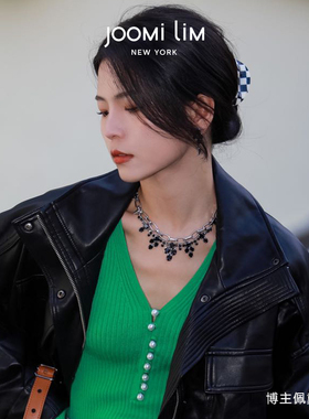 JOOMiLiM茱蜜可拆卸锥钉黑色仿水晶项链百搭时尚设计感张碧晨同款