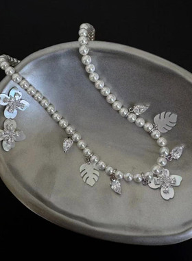 JOOMiLiM茱蜜商场同款花型白贝珍珠项链女S925银气质礼物精选百搭