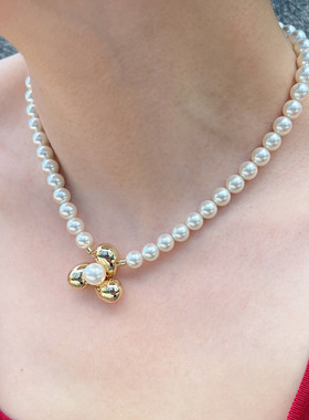 JOOMiLiM茱蜜商场同款阿蕾西斯复古百搭设计感仿珍珠花朵项链情侣