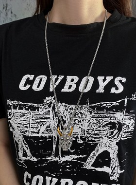 金角般若钛钢项链男鬼怪面具吊坠嘻哈痞帅炫酷个性挂件毛衣配饰潮