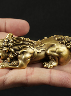 纯黄铜貔貅手把件男随身盘玩纯手工招财进宝公母一对挂件车载摆件