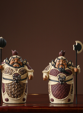 石湾公仔工艺精品门客厅电视酒柜镇宅招财装饰品门神中式陶瓷摆件