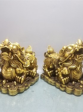 铜貔貅摆件一对公母金钱纯铜貔貅家居客厅店铺皮丘摆设开业礼品