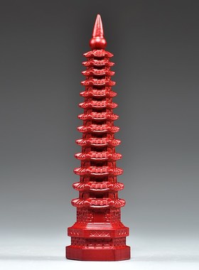 红色木雕十三层文昌塔摆件实木13层文昌塔客厅玄关书房装饰工艺品