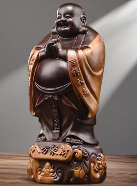 黑檀木雕弥勒佛摆件纯实木制八方笑佛像工艺品红木家居玄关送礼品