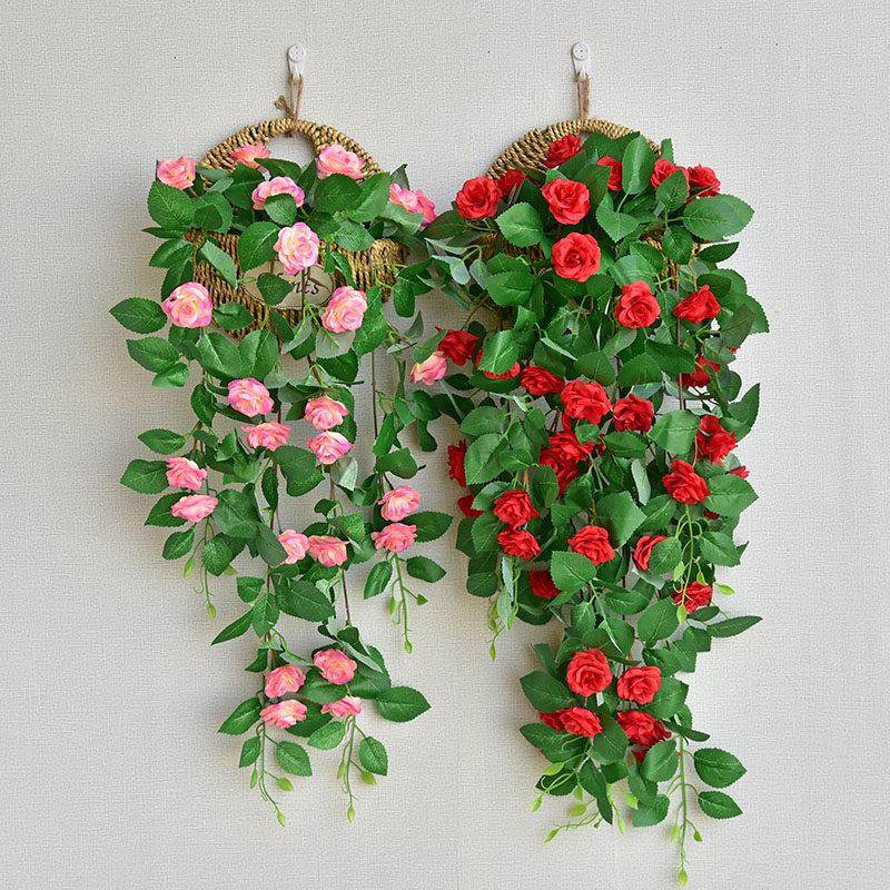 墙面装饰仿真花束玫瑰花藤客厅墙上壁挂式装饰花仿真绿萝假花套装,淘宝优惠券,粉丝福利购,淘宝优惠卷