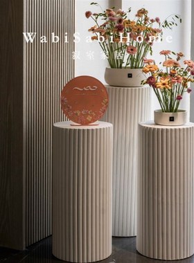 天然白洞石大理石别墅角几床头柜餐桌展台摆件雕塑台底座立柱墩子