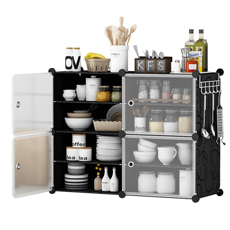 收纳柜厨房碗筷碗碟夹缝塑料简易组装置物架收纳柜经济型餐边柜子 - 图3