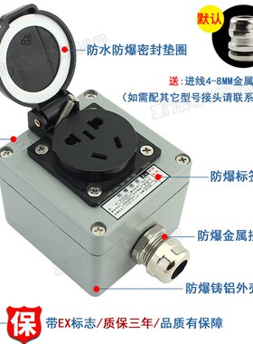 防爆插座220V工业消防安检防尘单联五孔10A16A明暗装墙壁开关插排