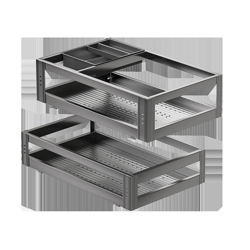 拜隆拉篮厨房整体橱柜304不锈钢沥水碗篮抽屉式双层碗盘柜阻尼滑,淘宝优惠券,粉丝福利购,淘宝优惠卷