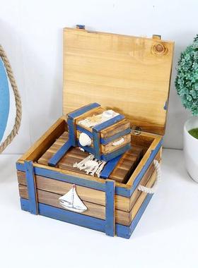 地中海木质盒子桌面装饰摆件床头收纳盒票据化妆品收纳柜小抽屉