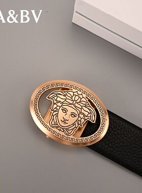 时尚美杜莎金色皮带真皮个性腰带