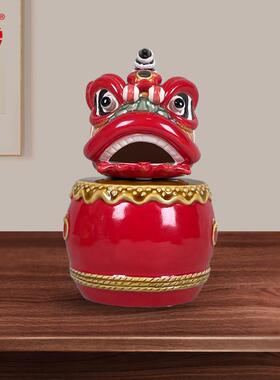 国潮醒狮舞狮中式小摆件玄关博古柜电视柜桌面陶瓷狮子头装饰摆设