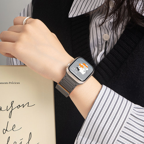 明星同款适用苹果手表S10表带新款iwatchs11硅胶手表带applewatch9磁吸S8女款7磁吸6运动SE3高级Ultra3男腕带 - 图0