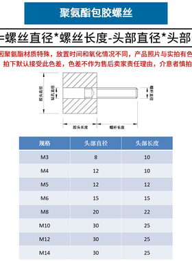 不锈钢聚氨酯包胶螺丝缓冲防撞螺钉减震螺杆优力胶头螺栓M4M5M6M8