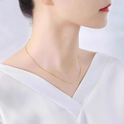 18K金项链O字链女K金AU750彩金黄金闪o玫瑰金白金素链细款锁骨链 - 图2