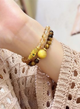 1051天然水晶手链diy手工圆黄塔晶珠天然虎眼水晶手串爆款饰品