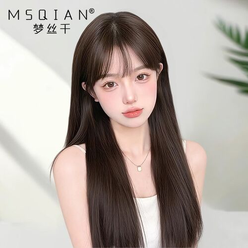 假发女全头套长直发空气刘海v全真人发丝轻薄无痕夏季蕾丝整顶发 - 图0