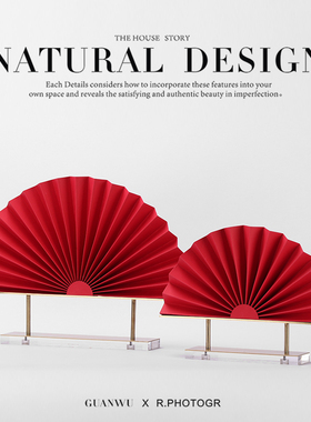 现代中式大红色金属纸艺折v扇子摆件样版房间展厅售楼处大堂饰品