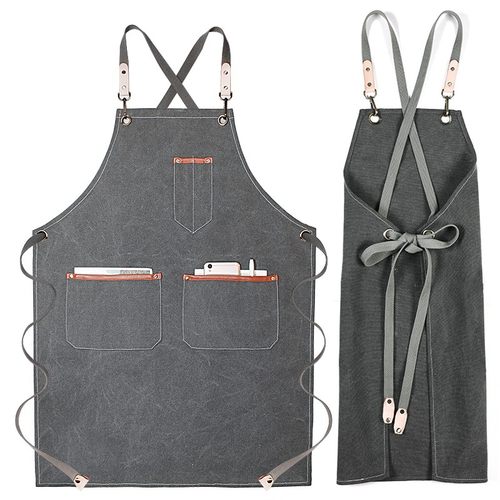 围裙定制logo印字背带式牛仔布料围腰咖啡师花店手工匠人男工作服 - 图2