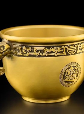 黄铜象鼻缸聚宝盆摆件招财进宝聚财客厅玄关装饰品办公室存钱罐