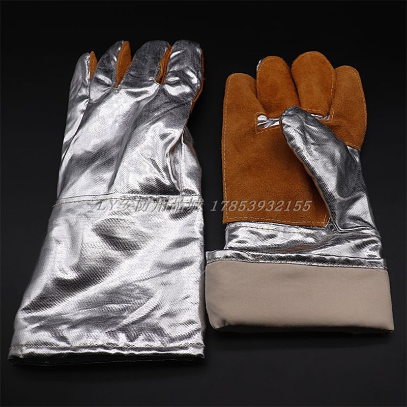 包邮 铝箔耐高温手套牛皮电焊焊工隔热防辐射热500度工业防烫熔炼 - 图1