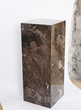 天然咖网纹大理石雕塑底座家居客厅简约摆件酒店别墅落地摆件饰品