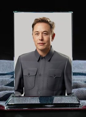 埃隆马斯克中山装画像水晶办公桌家居装饰摆台商务工艺品定制