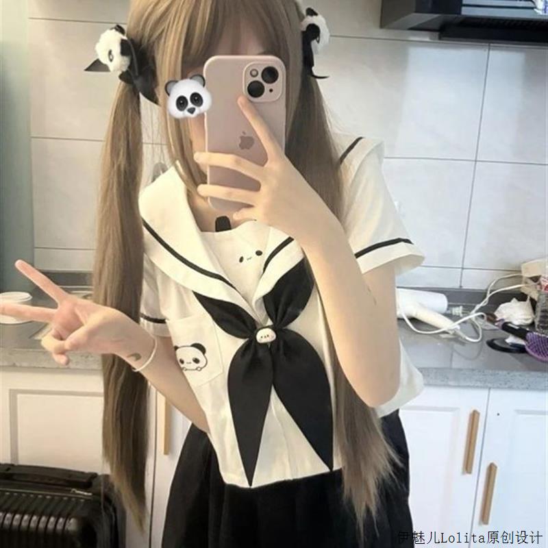熊柴呼呼jk制服上衣高腰水手服套装可爱软妹日系百褶裙两件套夏季 - 图1
