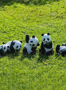 可爱熊猫摆件 幼儿园装饰摆件 花园树脂熊猫装饰摆件草坪造景装饰